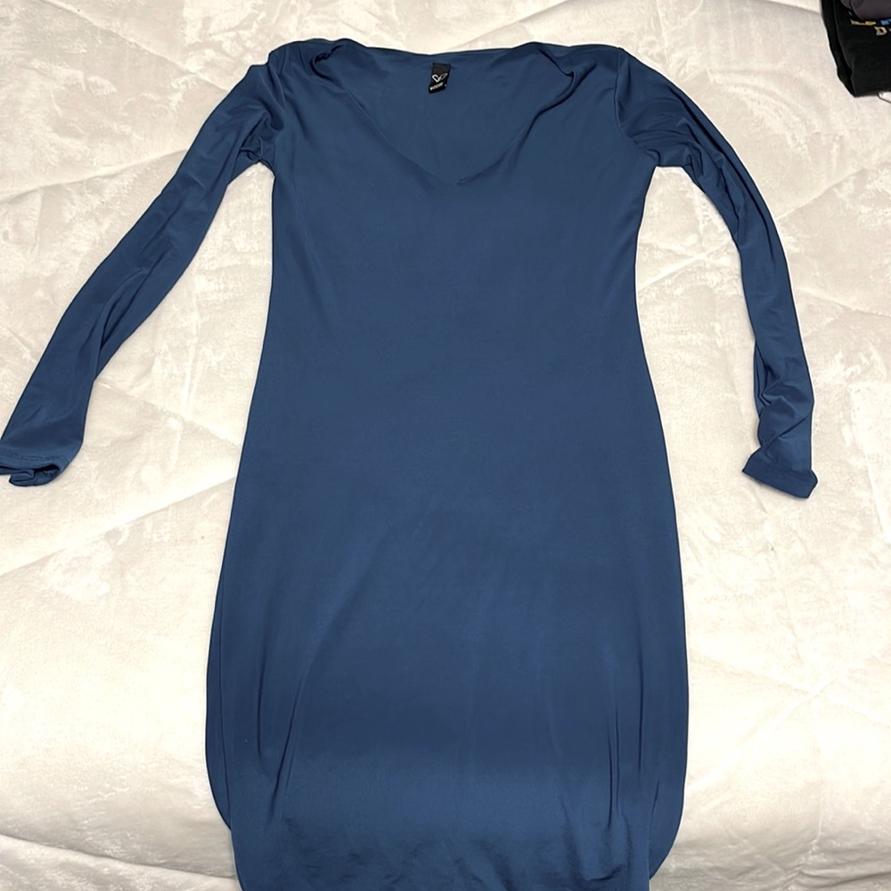 Navy Blue long sleeve midi dress